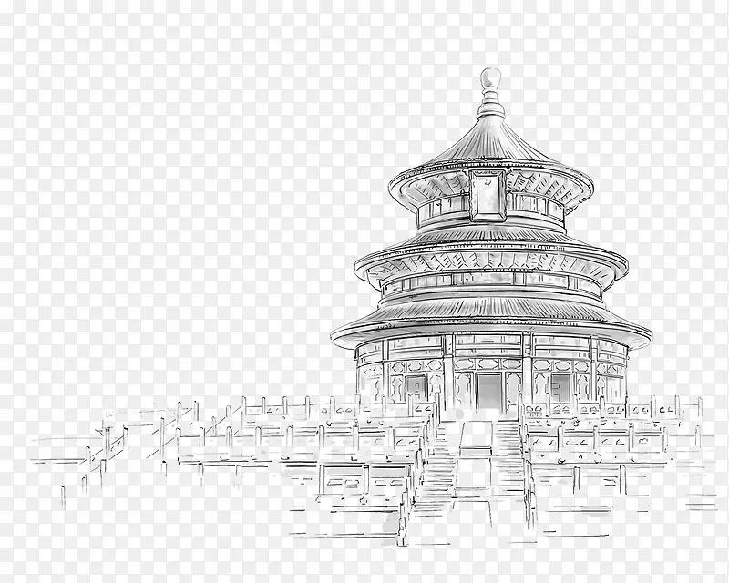 铅笔速写手绘寺庙