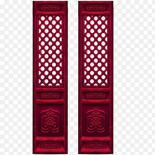 红色古代木门装饰图案