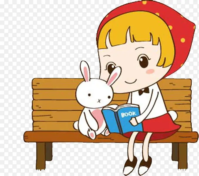 坐在板凳看书的小女孩