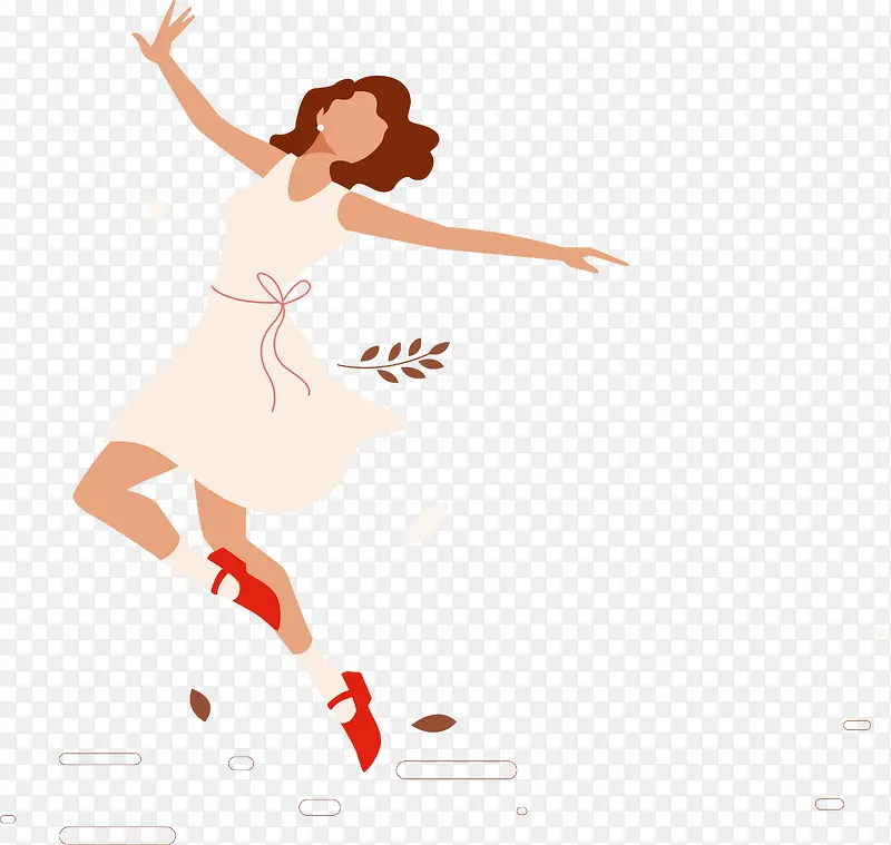 女子飞跃舞姿卡通跳舞矢量人物图