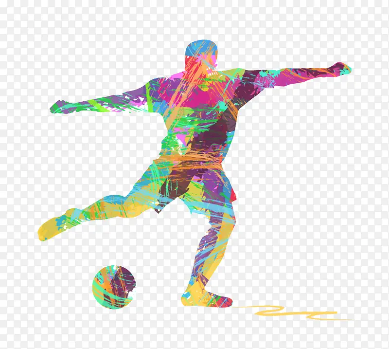 彩色几何形踢足球男子矢量图