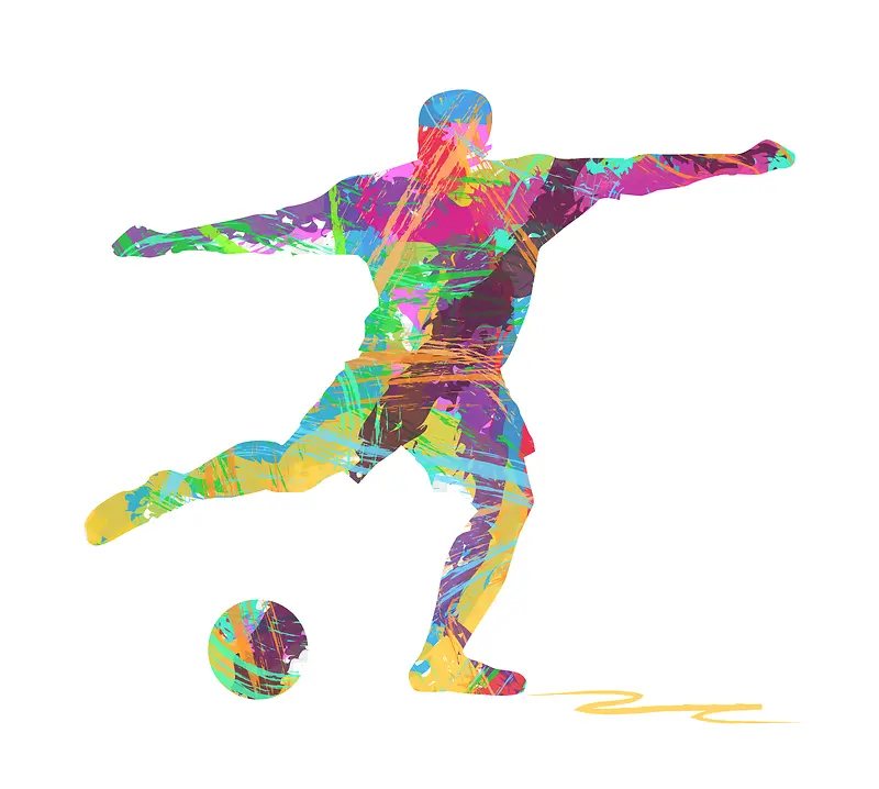 彩色涂鸦几何形踢足球男子矢量图