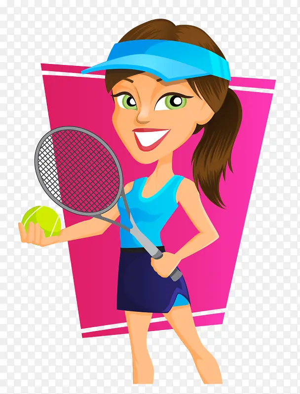 卡通手绘打网球戴帽子美女