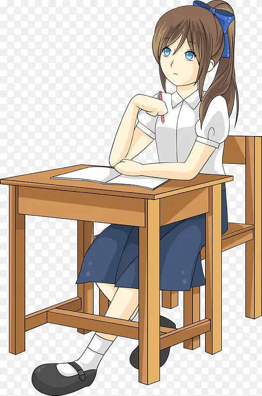 认真学习的卡通女孩