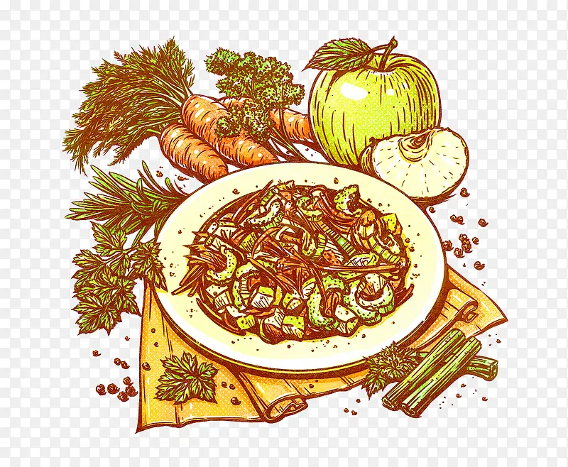 单色手绘蔬菜水果图