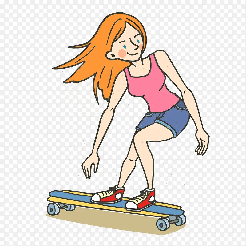 创意玩滑板的女子矢量图