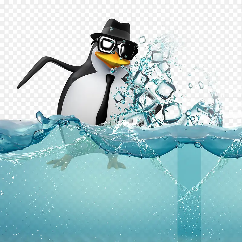 水中的卡通企鹅
