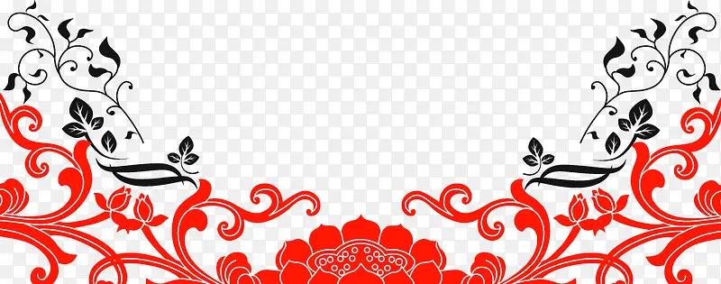 红色莲花中式花边边框纹理