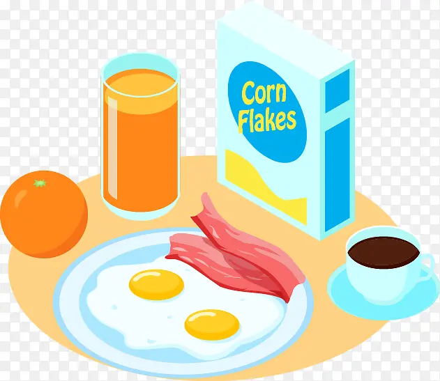 手绘煎蛋香肠早餐元素