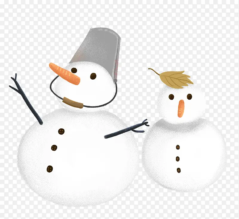 卡通手绘戴水桶的雪人
