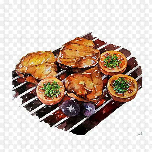 烤肉大餐手绘画素材图片