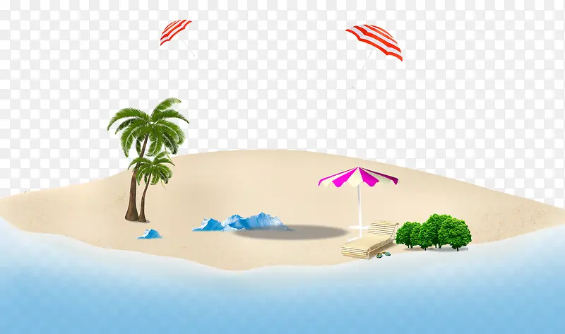 卡通椰树躺椅沙滩背景