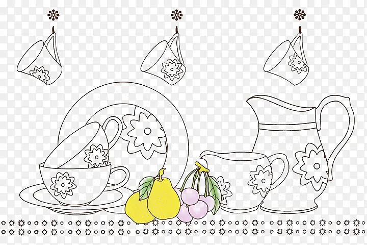 水果和茶具手绘简笔画