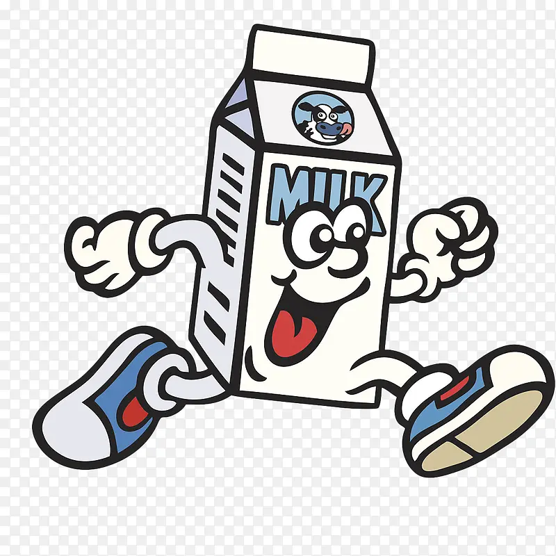 卡通奔跑的牛奶盒