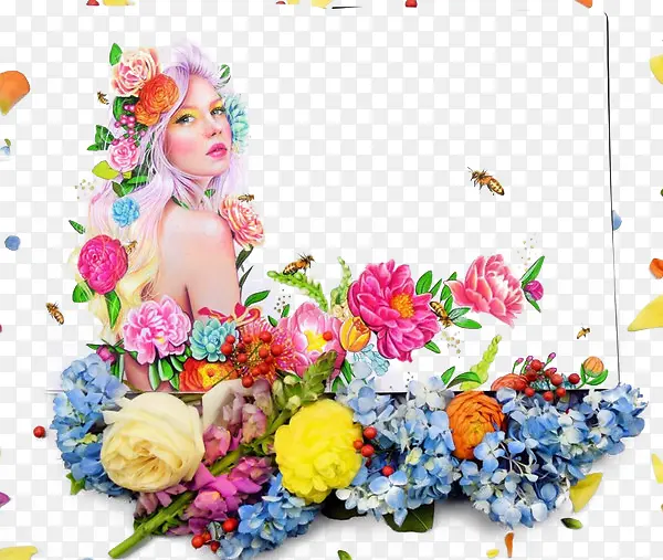 万花丛中的卡通美女PNG图片素材下载_图片编号yxjoxpor-免抠素材网