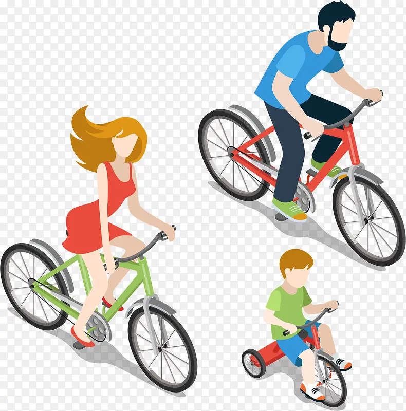骑自行车的一家人矢量