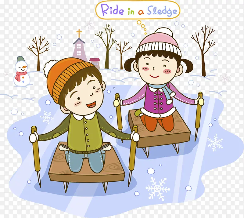 雪天滑雪的小孩