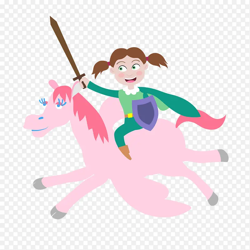 骑马的小女孩手绘