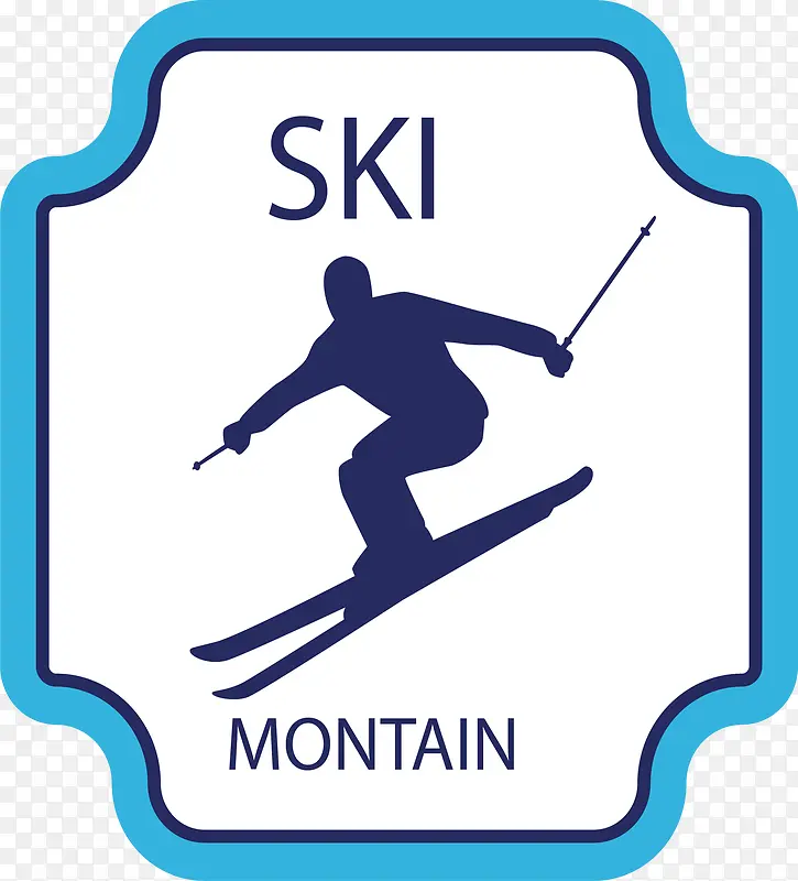 蓝色边框滑雪的人标签
