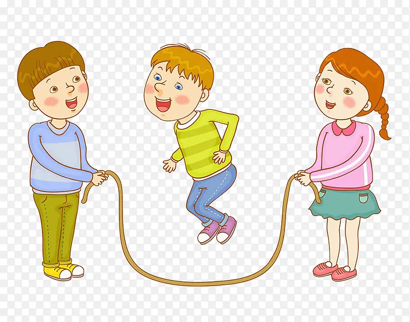 三个小孩玩跳绳