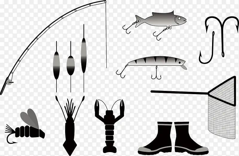 黑白钓鱼主题元素设计