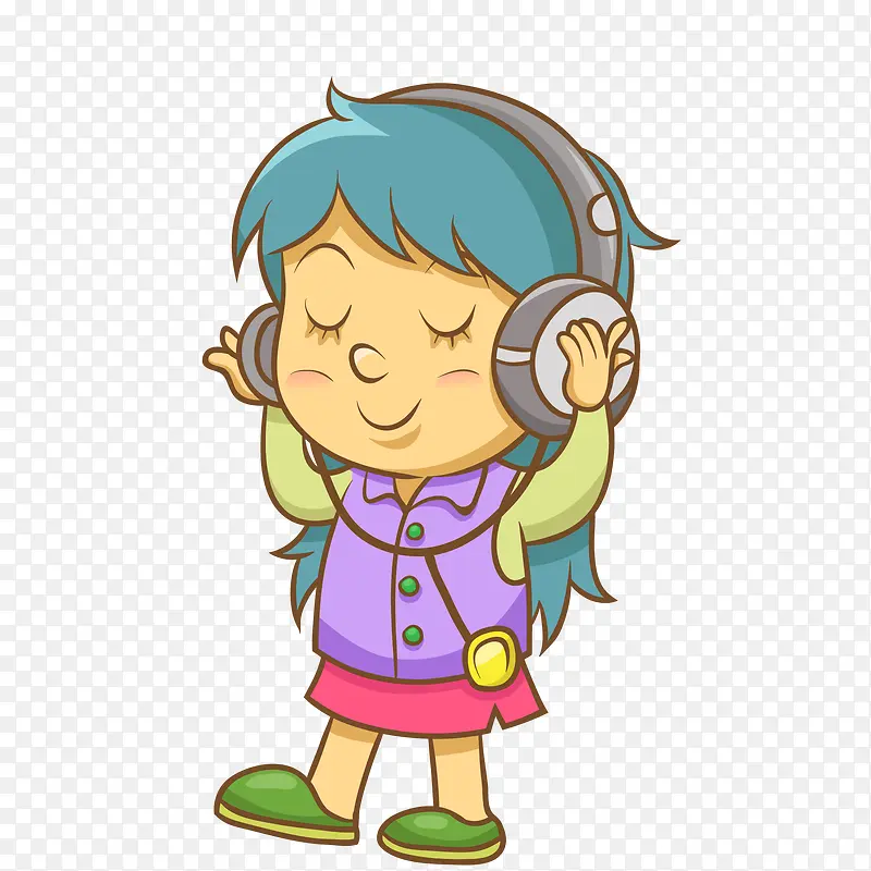 卡通听音乐的女孩人物PNG图片素材下载_图片编号yolnzmzx-免抠素材网