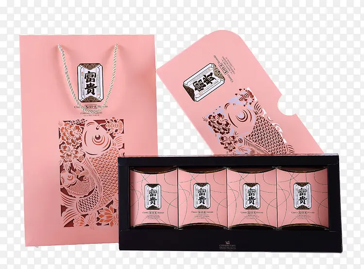 粉色锦鲤图案月饼盒