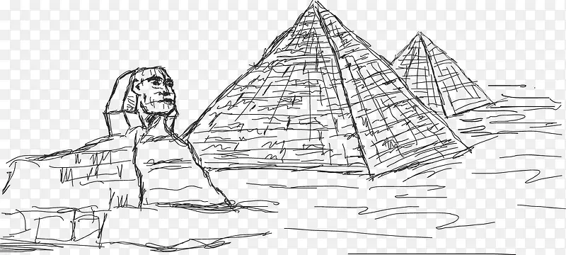 手绘黑色线条绘画埃及金字塔建筑