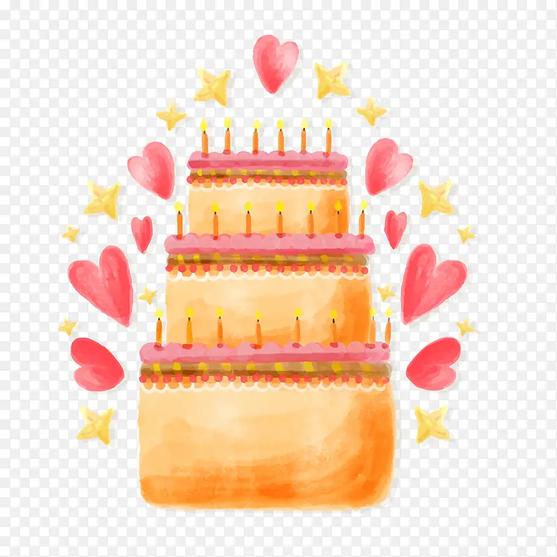 水彩绘生日蛋糕贺卡矢量