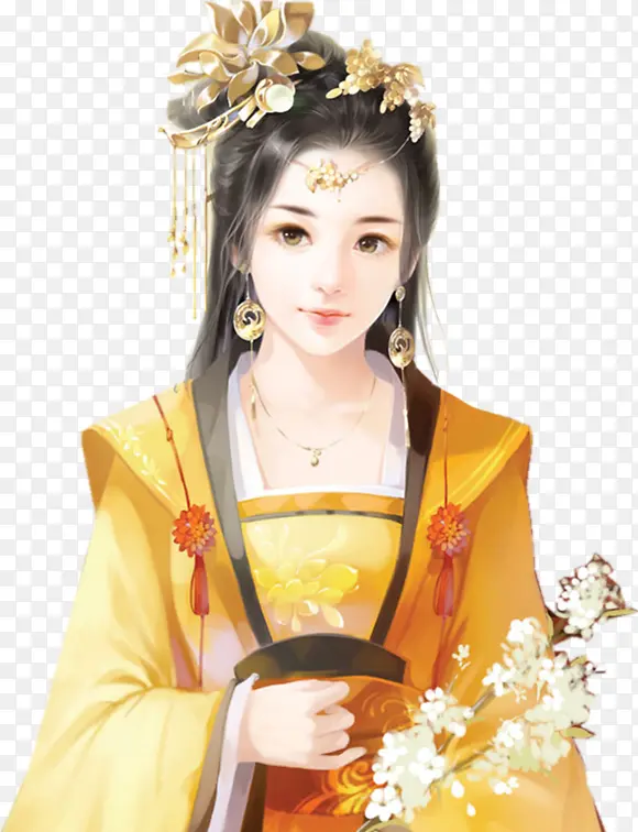 花朵黄裙高贵女子