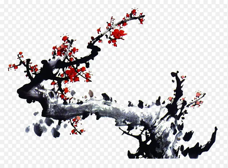 手绘水墨梅花枝效果图