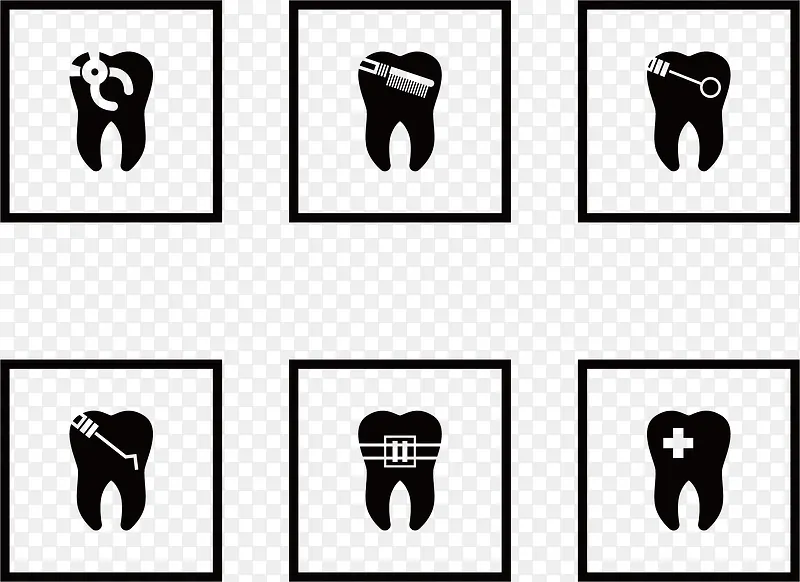 矢量手绘6个治疗牙齿图标