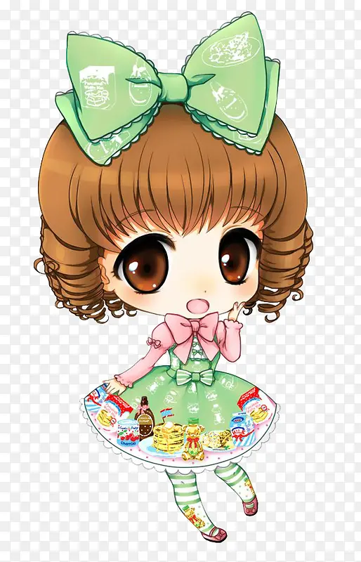 绿色蝴蝶结小女孩