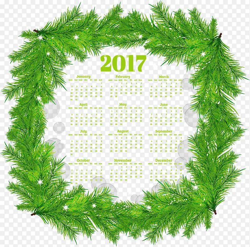 绿叶2017年日历设计矢量素材