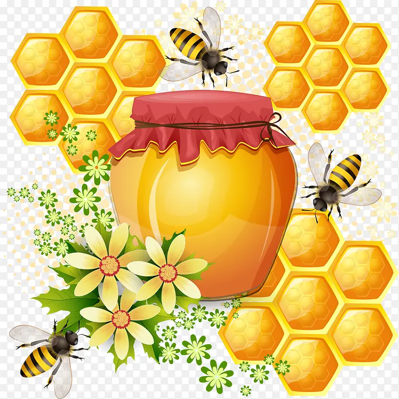 蜜蜂与蜂蜜小皱菊矢量
