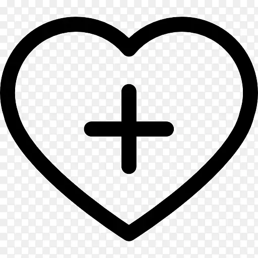 心脏轮廓与一个加号在图标