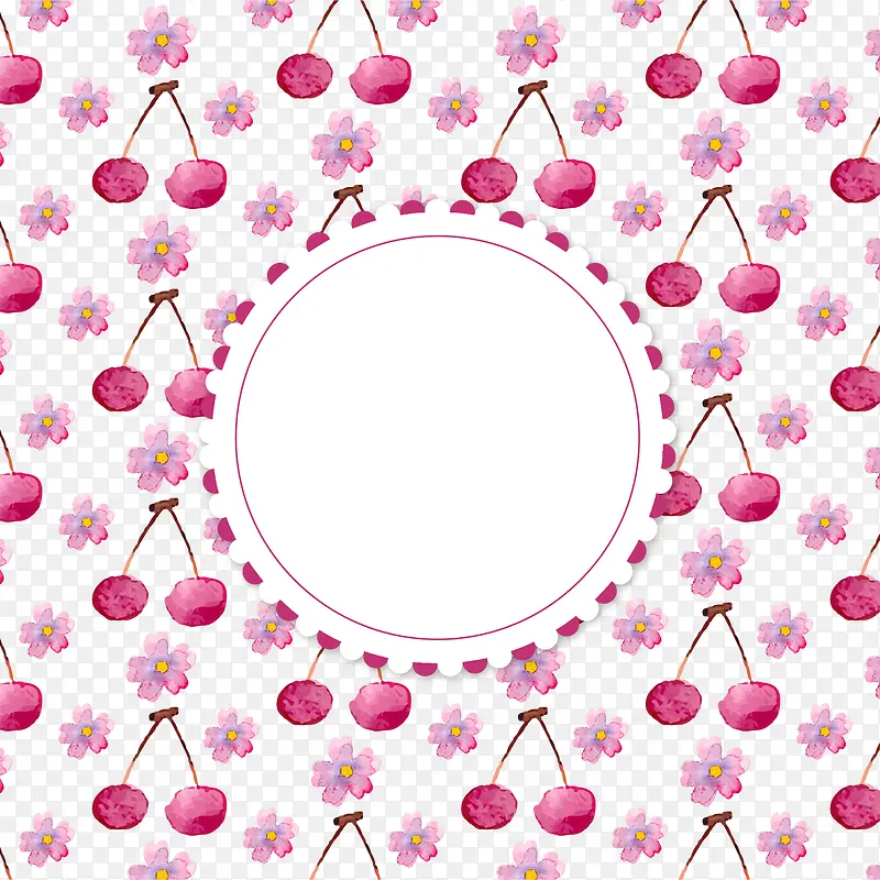 矢量图水彩樱桃相框