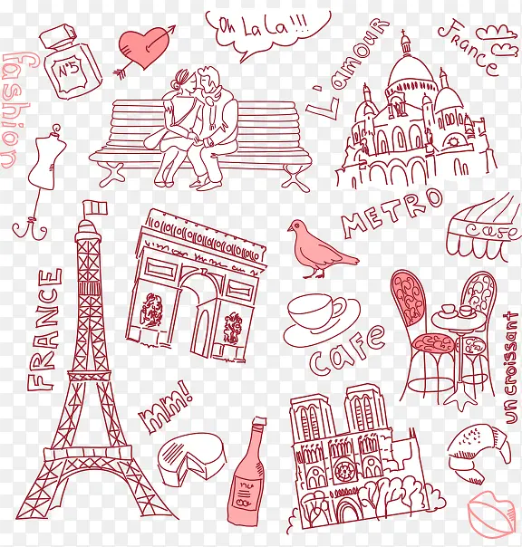手绘卡通法国巴黎铁塔