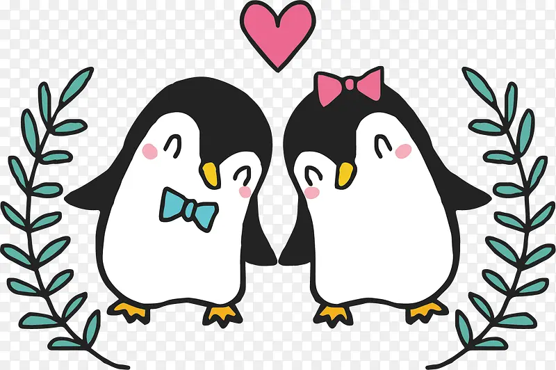 矢量图卡通图情侣企鹅