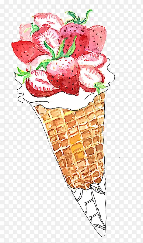 手绘可爱插图夏天草莓冰淇淋