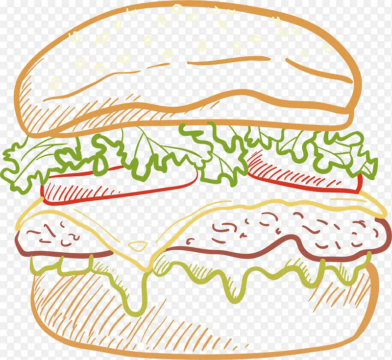 矢量手绘美味汉堡