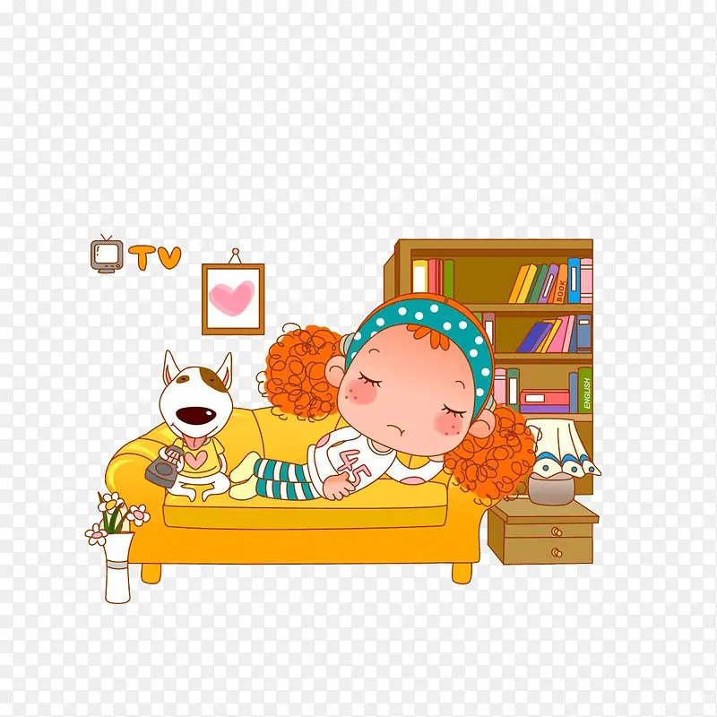 躺沙发上睡觉的卷发女孩