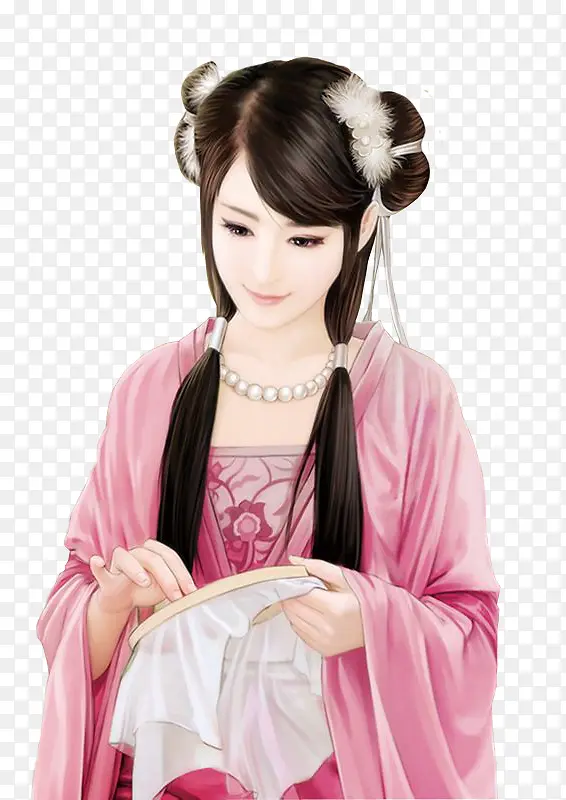 手绘美女珍珠项链美女