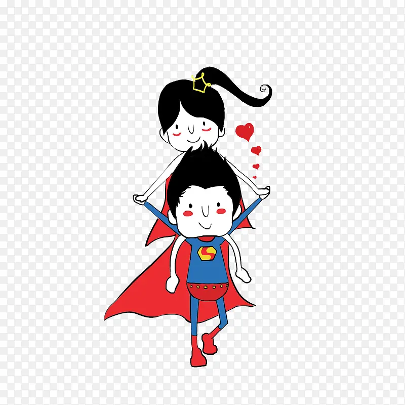 卡通背着女超人的男超人素材