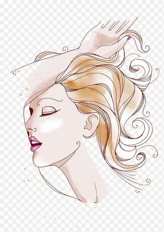 手绘水彩插图睡着的美女
