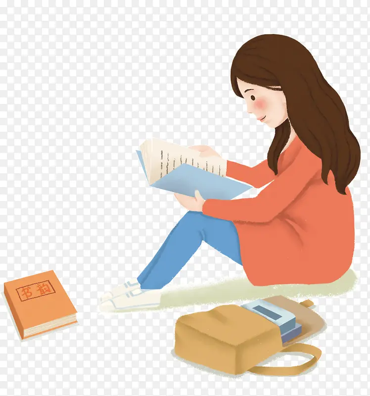 卡通手绘女学生读书PNG图片素材下载_图片编号yolnvzpx-免抠素材网