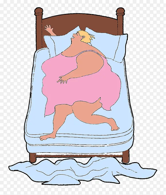 卡通插图呼呼睡着的胖女人