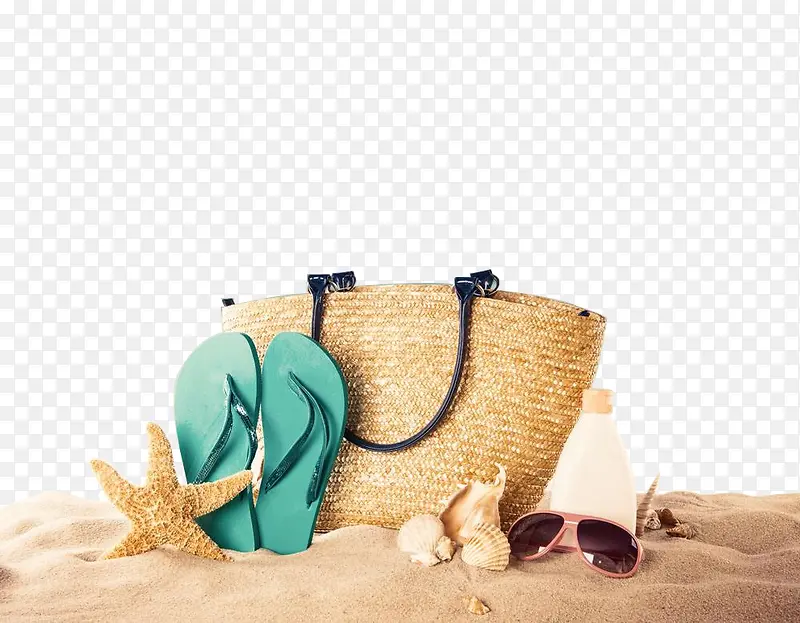 卡通去沙滩带上编织袋旅行