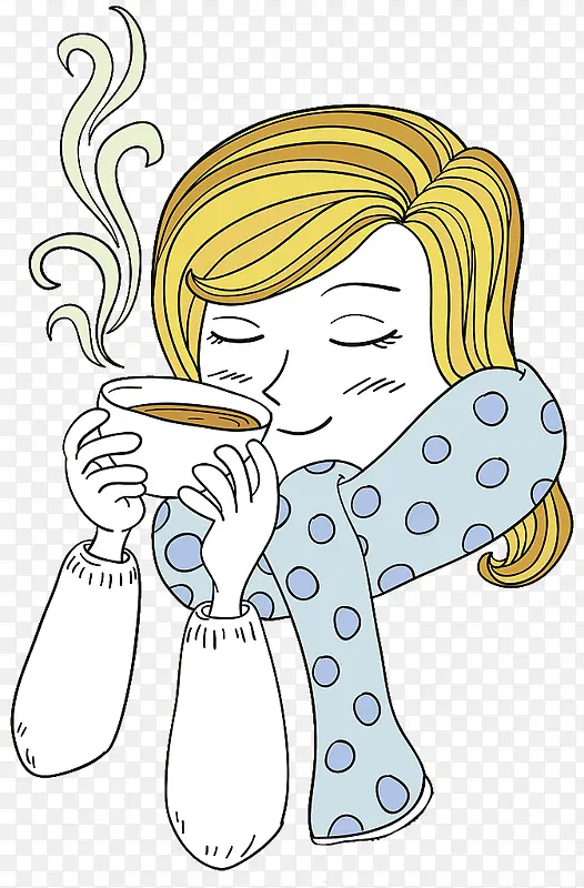 装饰插图女孩冬日喝咖啡