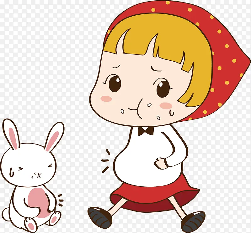 卡通小女孩和兔子
